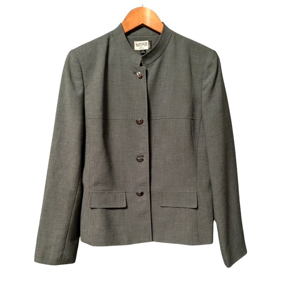 💥SALE💥 Kasper Gray Collarless Classic Blazer Jacket Career Office sz. 10 M - Picture 1 of 8